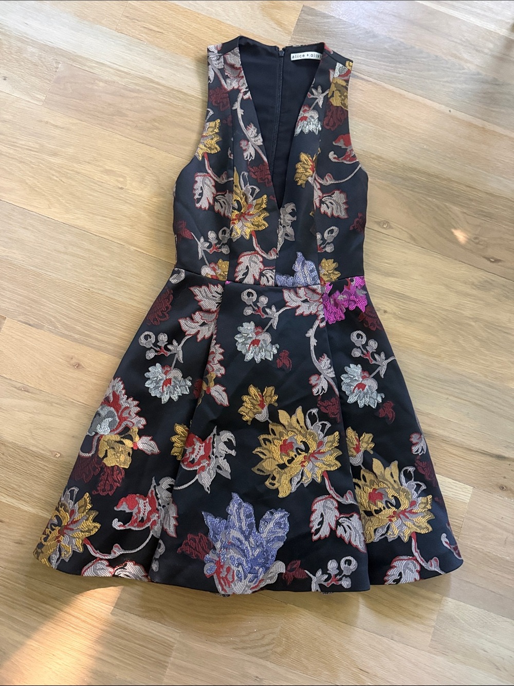 Alice + Olivia Mollie Box Pleat Floral Brocade Dress
